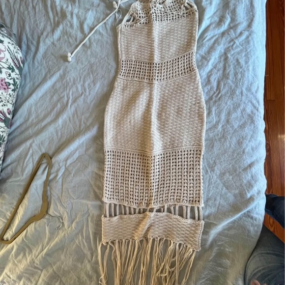 ZARA New W Tags Knit crochet Fringe Midi Dress Size Small - Picture 3 of 7